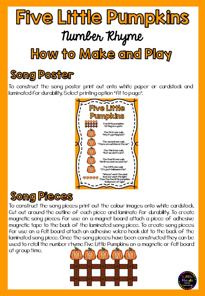 Five Little Pumpkins Song: Number Rhyme & Stick Puppets (Digital Download-PDF)