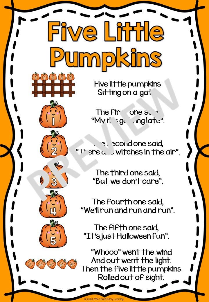 Five Little Pumpkins Song: Number Rhyme & Stick Puppets (Digital Download-PDF)