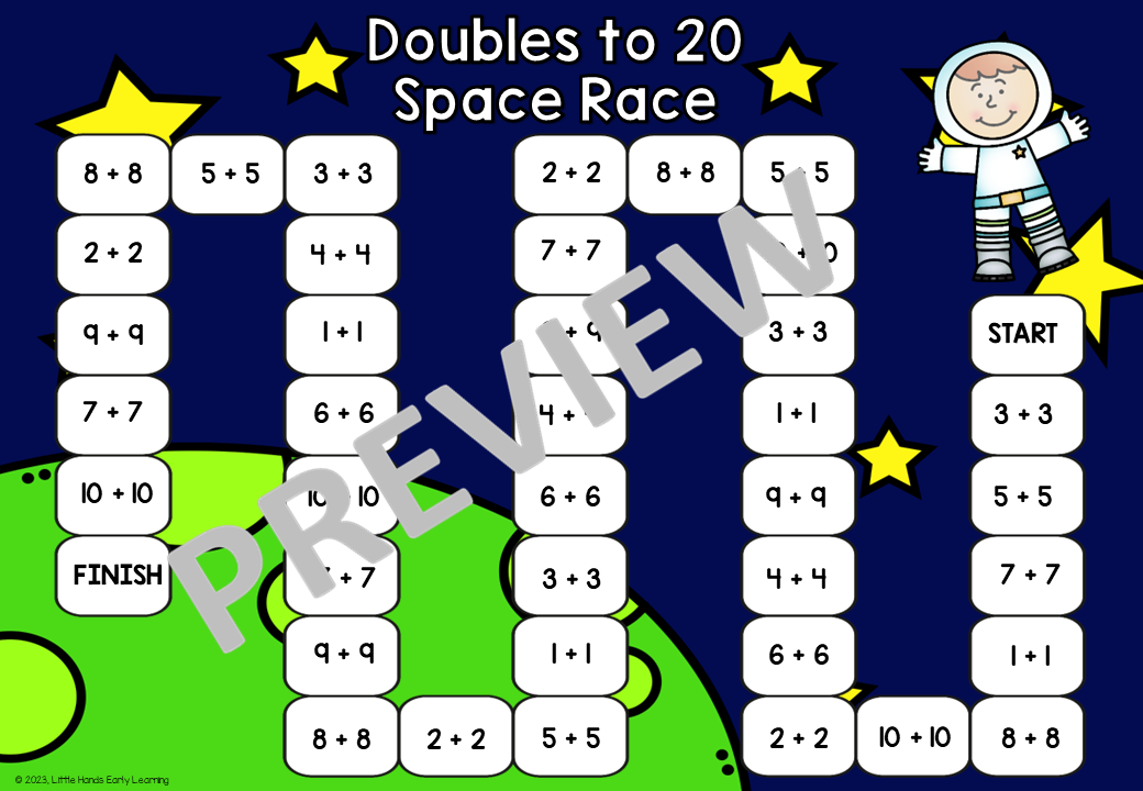 Doubles to 20 Addition Game - Space Race (Digital Download-PDF)