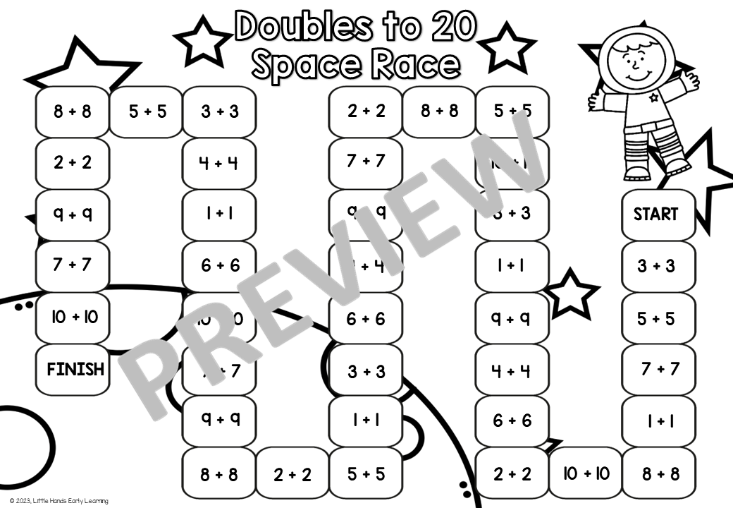 Doubles to 20 Addition Game - Space Race (Digital Download-PDF)