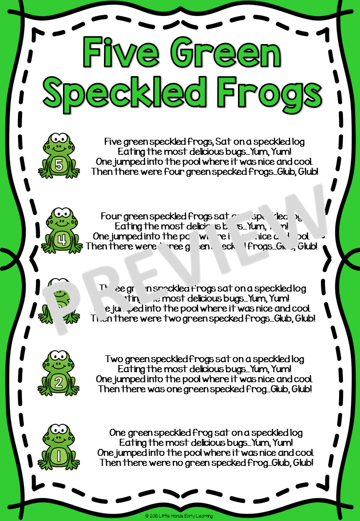 Five Green Speckled Frogs Song: Number Rhyme & Stick Puppets (Digital Download-PDF)