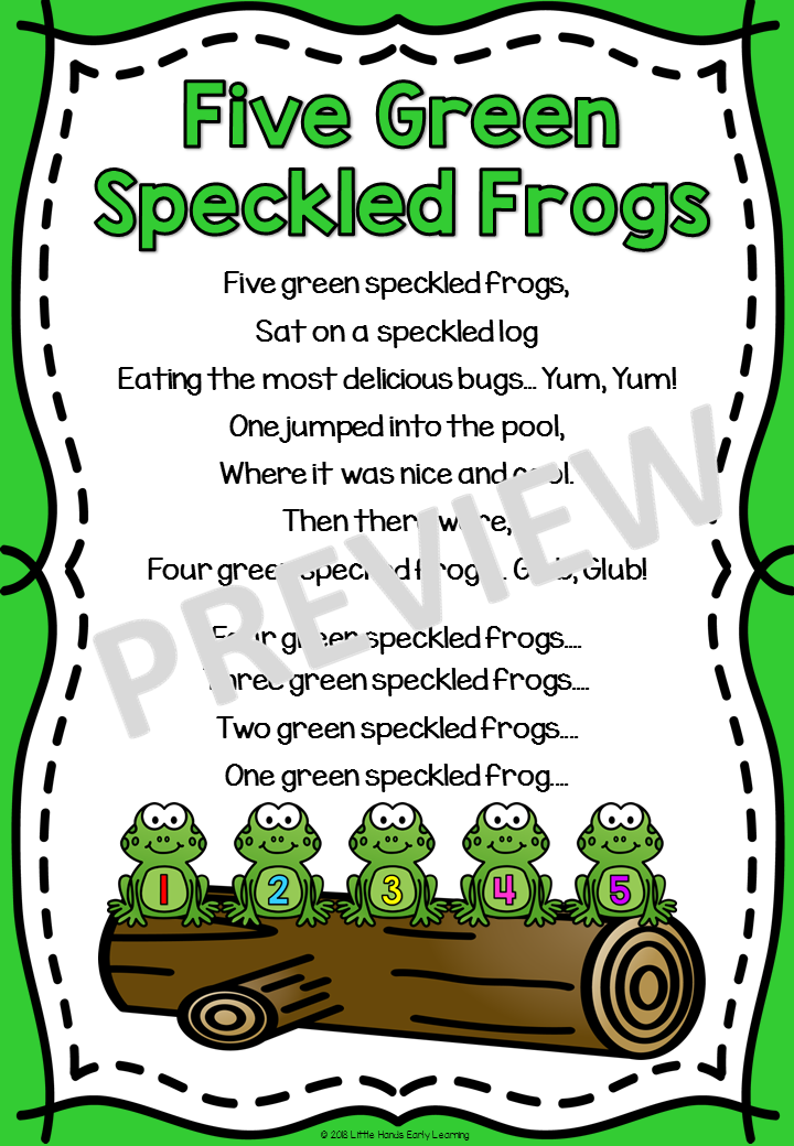 Five Green Speckled Frogs Song: Number Rhyme & Stick Puppets (Digital Download-PDF)