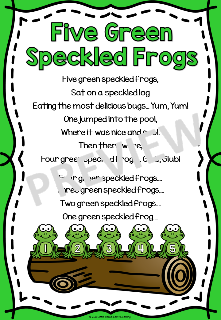 Five Green Speckled Frogs Song: Number Rhyme & Stick Puppets (Digital Download-PDF)