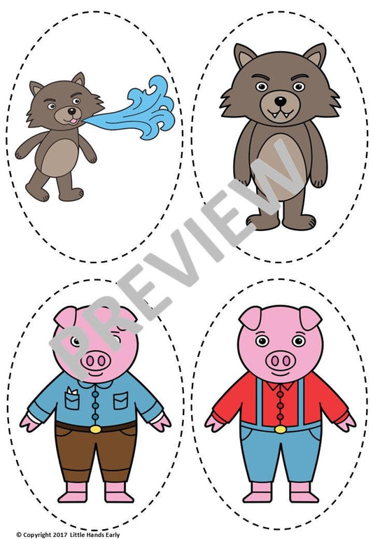 Three Little Pigs Stick Puppets (Digital Download-PDF)