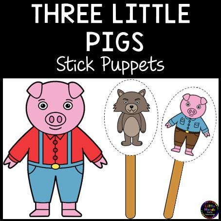 Three Little Pigs Stick Puppets (Digital Download-PDF)