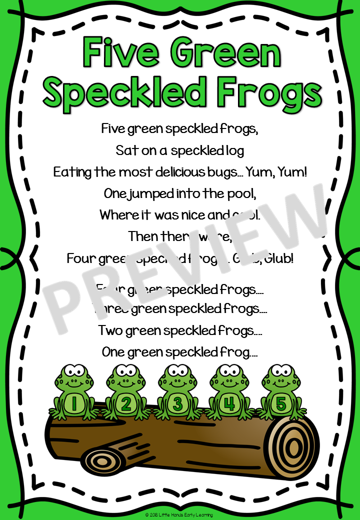 Five Green Speckled Frogs Song: Number Rhyme & Stick Puppets (Digital Download-PDF)