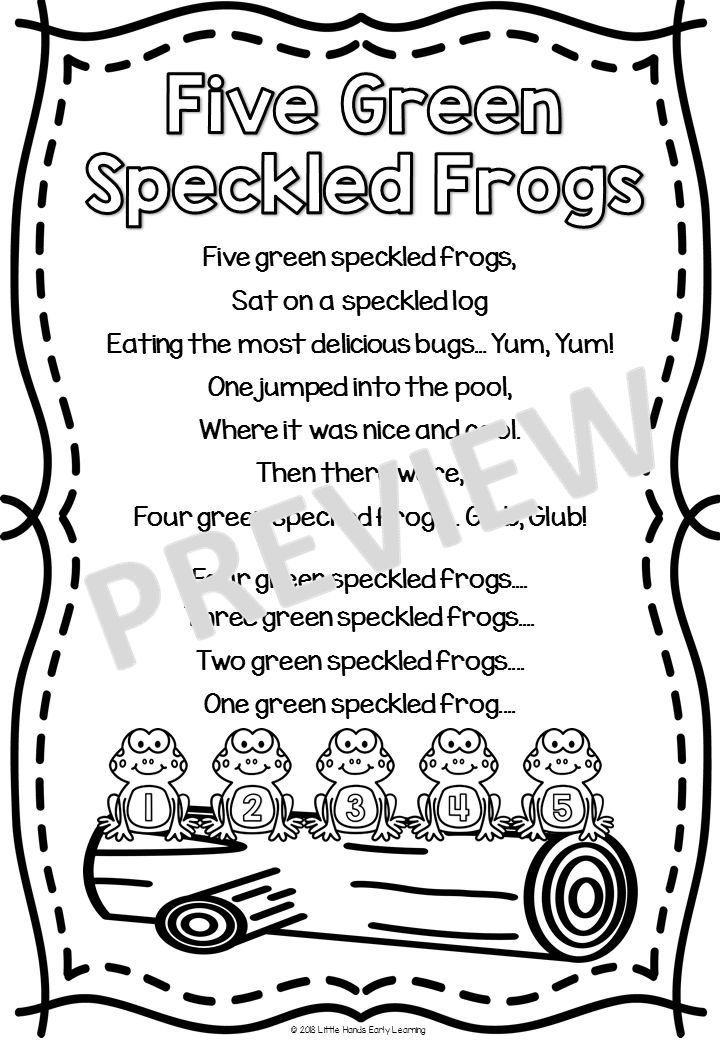 Five Green Speckled Frogs Song: Number Rhyme & Stick Puppets (Digital Download-PDF)