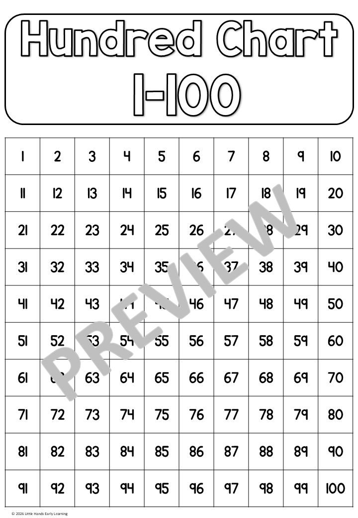 Hundreds Chart Posters - Numbers 1-1000 (Digital Download - PDF)