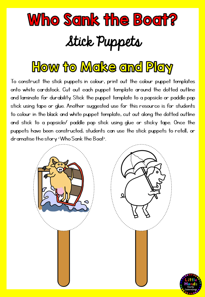 Who Sank the Boat? Story Book Stick Puppets (Digital Download-PDF)