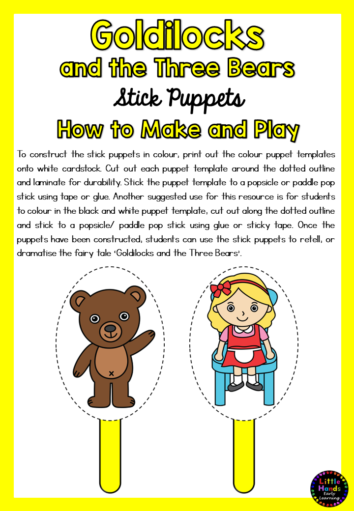 Goldilocks and the Three Bears Stick Puppets (Digital Download-PDF)