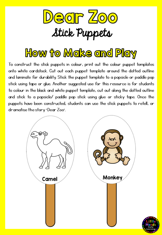 'Dear Zoo' Story Stick Puppets (Digital Download-PDF)