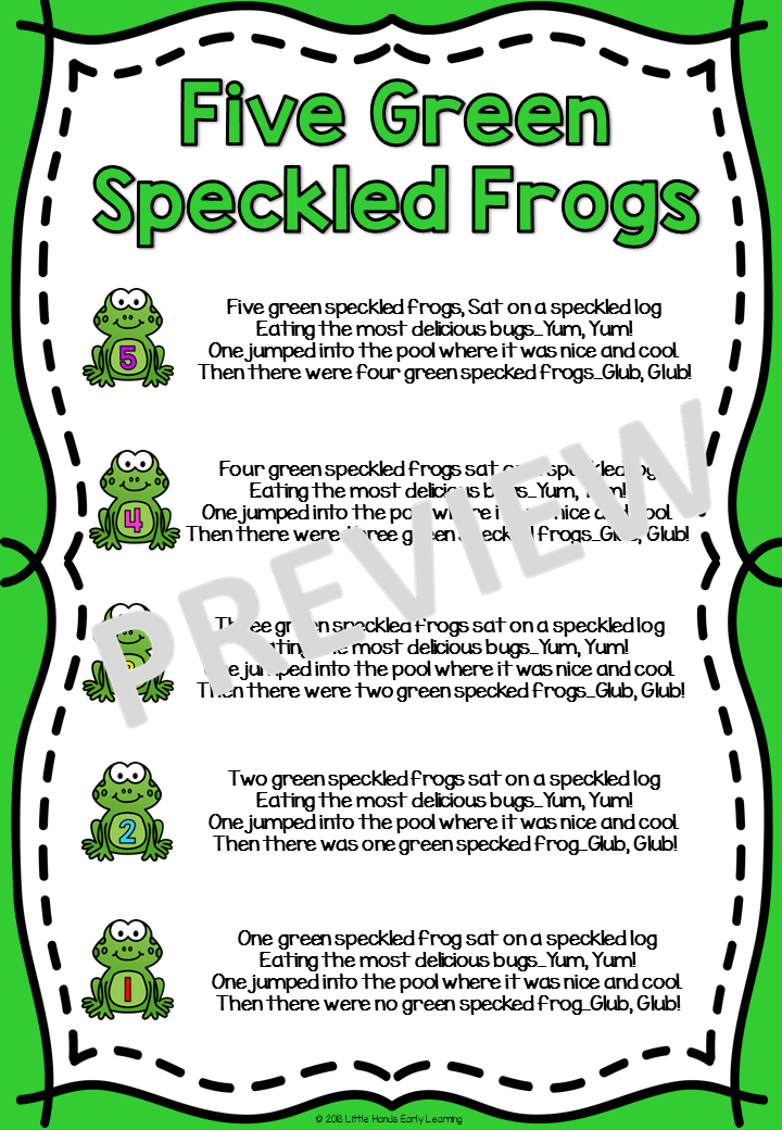 Five Green Speckled Frogs Song: Number Rhyme & Stick Puppets (Digital Download-PDF)