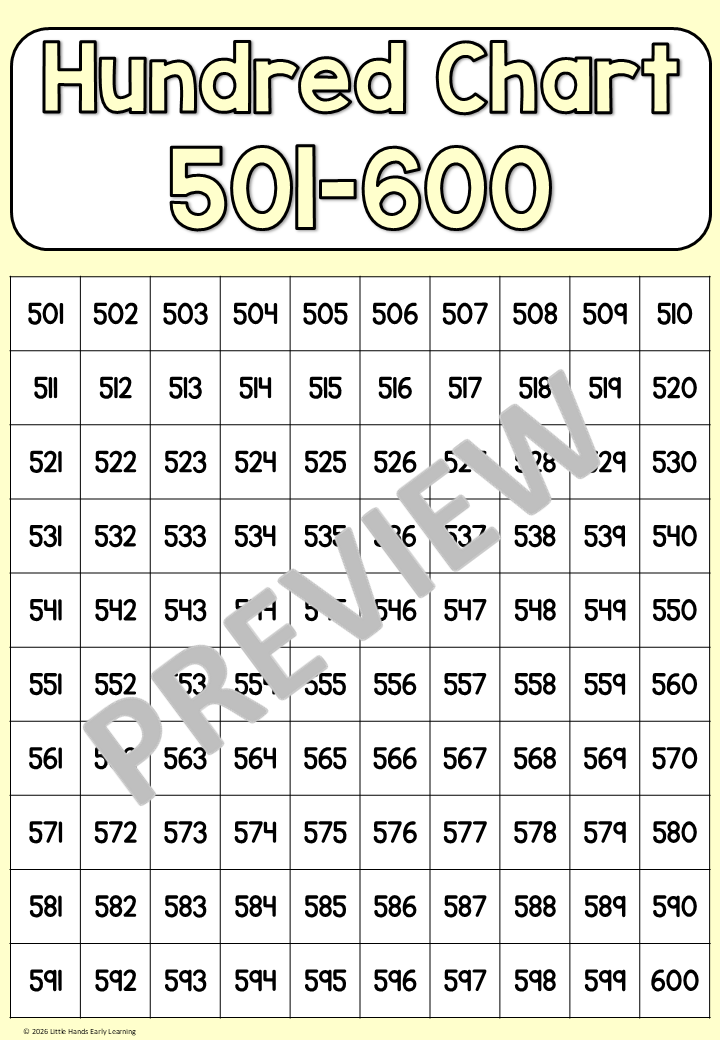 Hundreds Chart Posters - Numbers 1-1000 (Digital Download - PDF)
